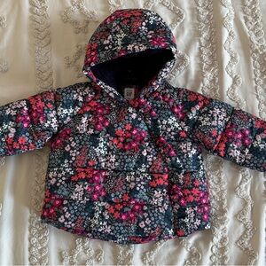 GAP Kids Floral Puffer Jacket - Pink and Black